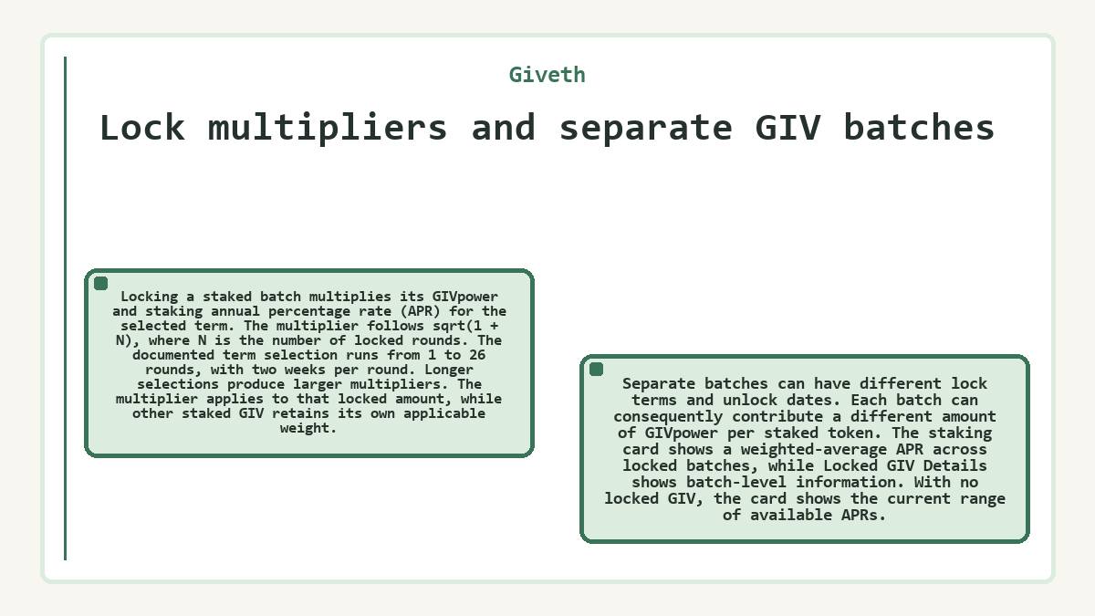 Lock multipliers and separate GIV batches (Giveth) - illustration